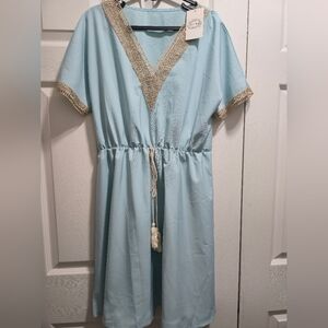 Natori Blue Lounge Camisa  summe dress – NWT – Soft Knit with Gold Lace